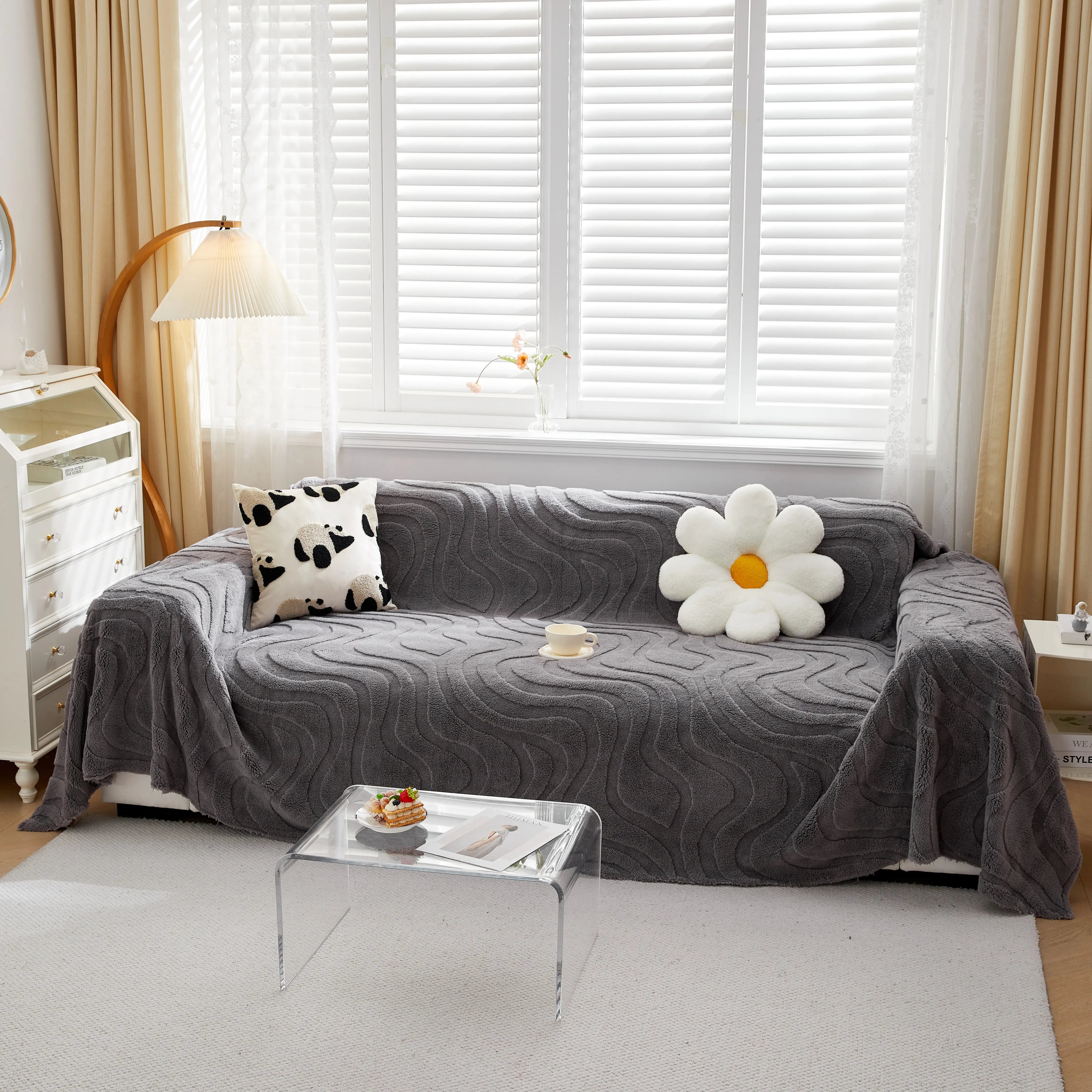 Thick Plush Jacquard Velvet Throw Blanket On Sofa, Sofa Slipcovers And Sectional Sofa Covers