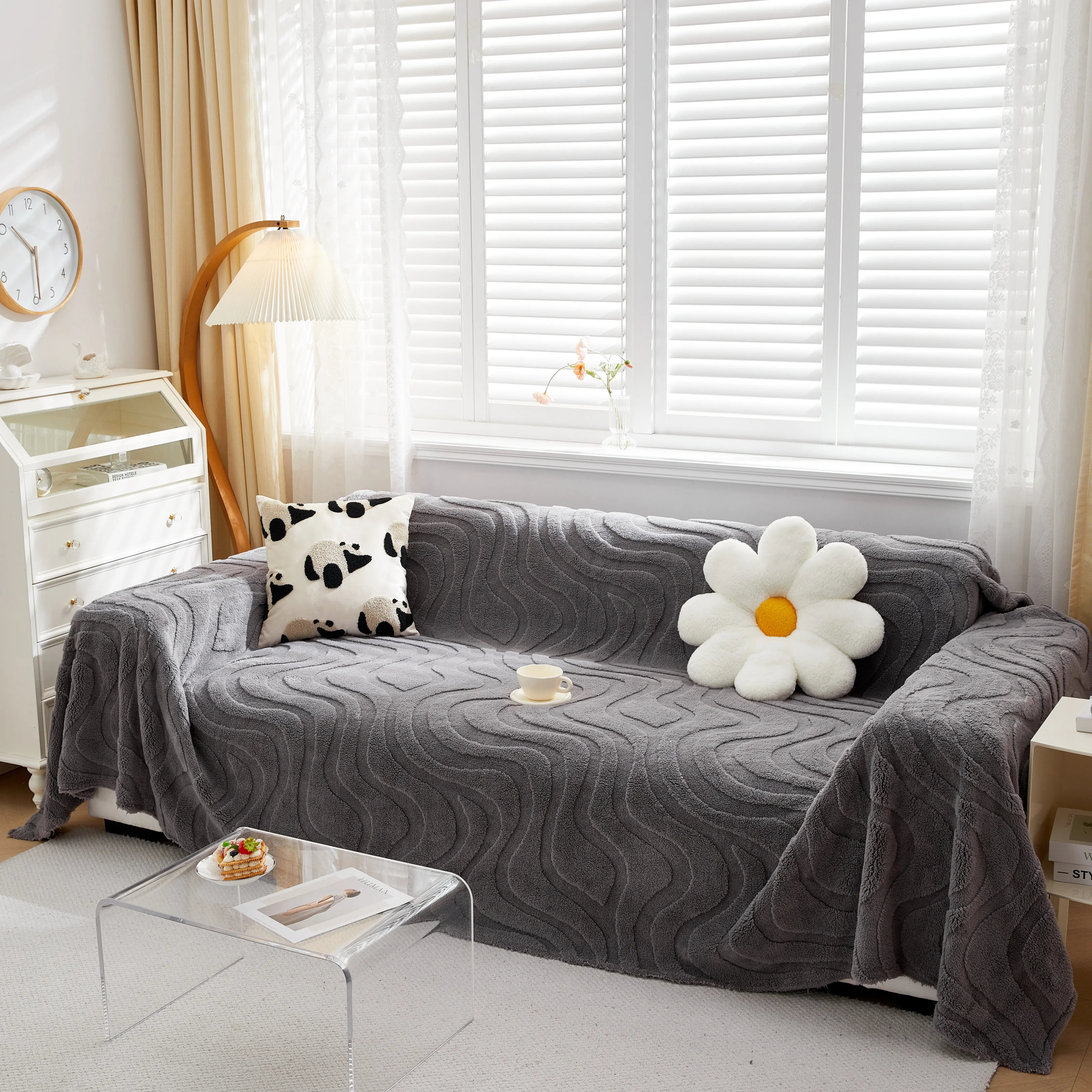 Thick Plush Jacquard Velvet Throw Blanket On Sofa, Sofa Slipcovers And Sectional Sofa Covers
