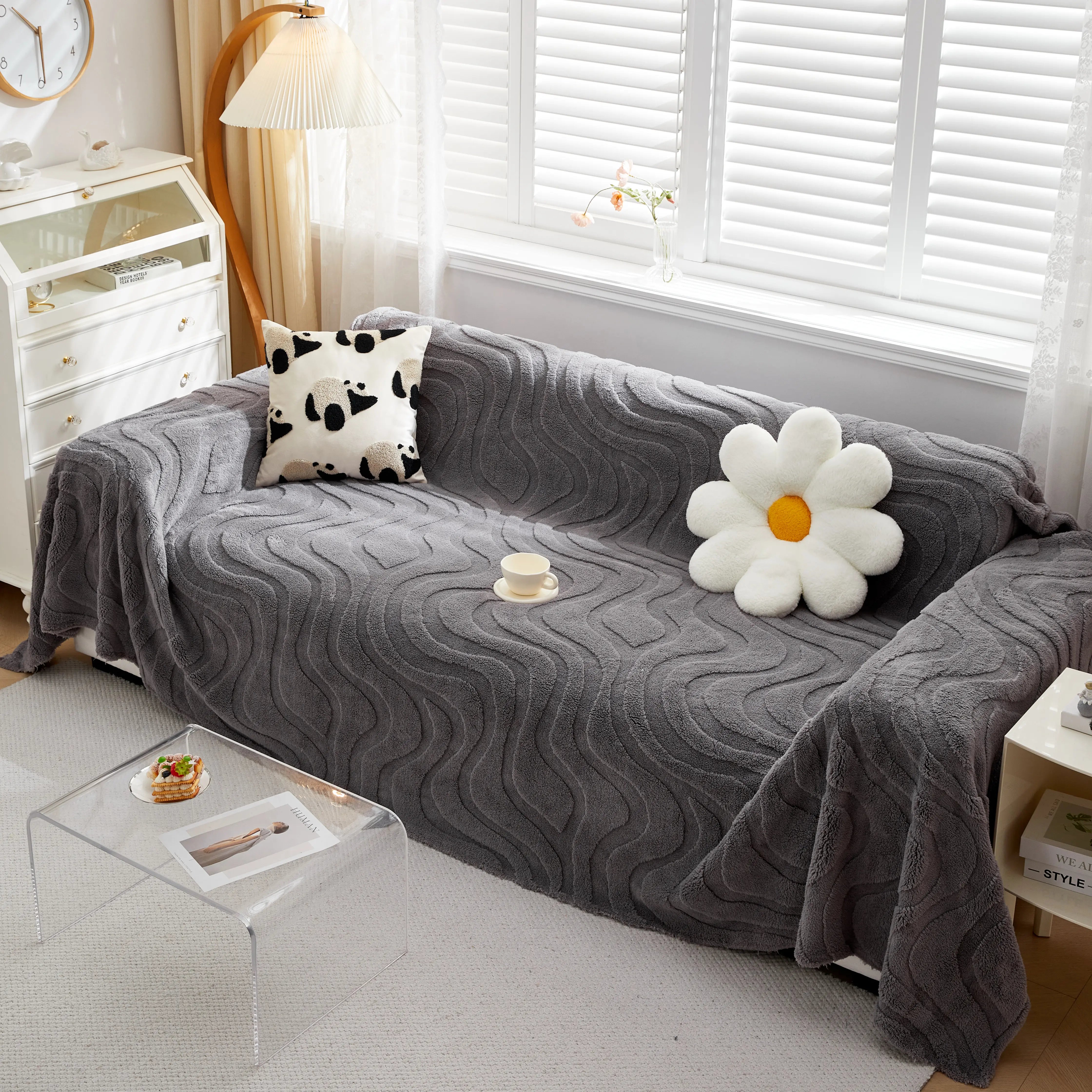Thick Plush Jacquard Velvet Throw Blanket On Sofa, Sofa Slipcovers And Sectional Sofa Covers