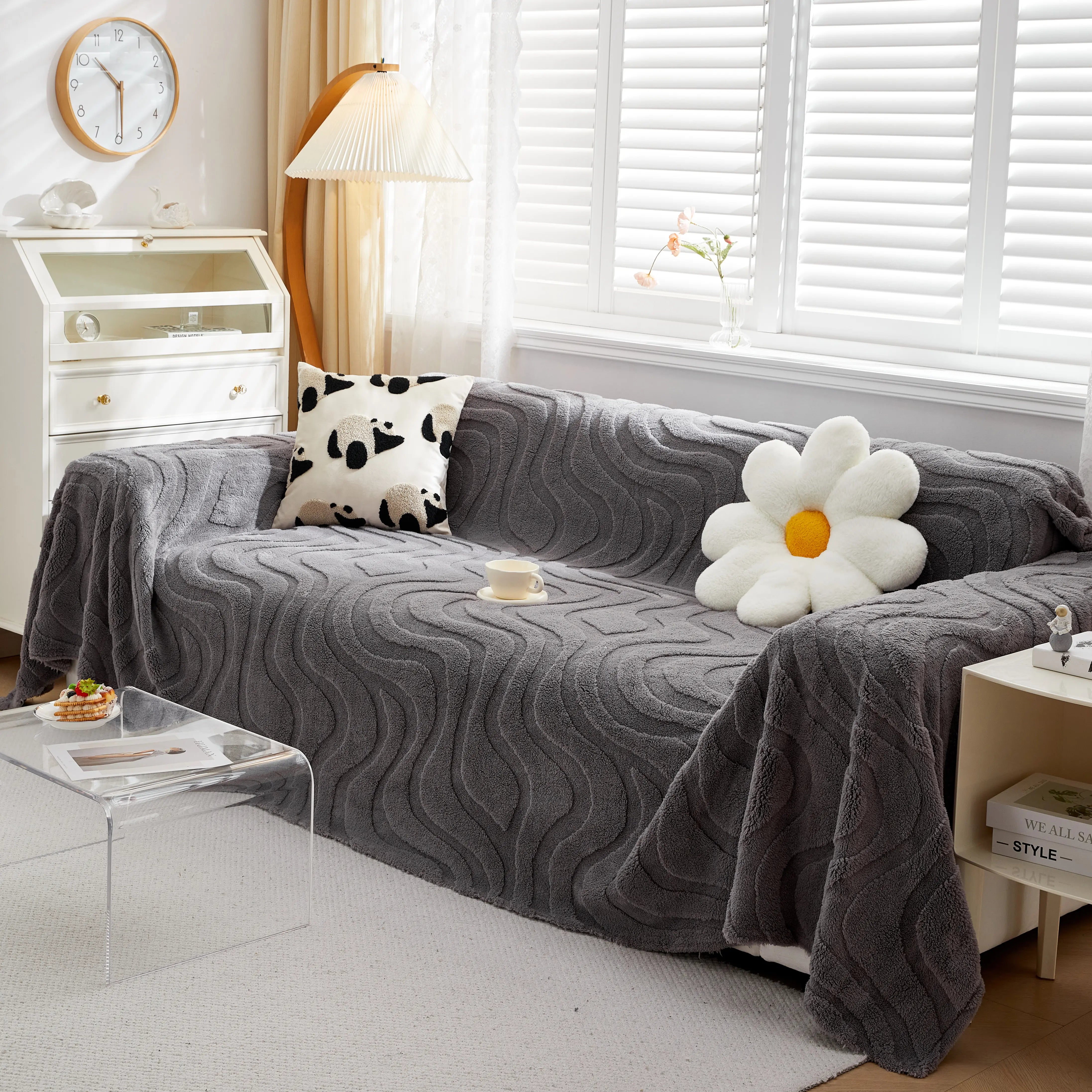 Thick Plush Jacquard Velvet Throw Blanket On Sofa, Sofa Slipcovers And Sectional Sofa Covers