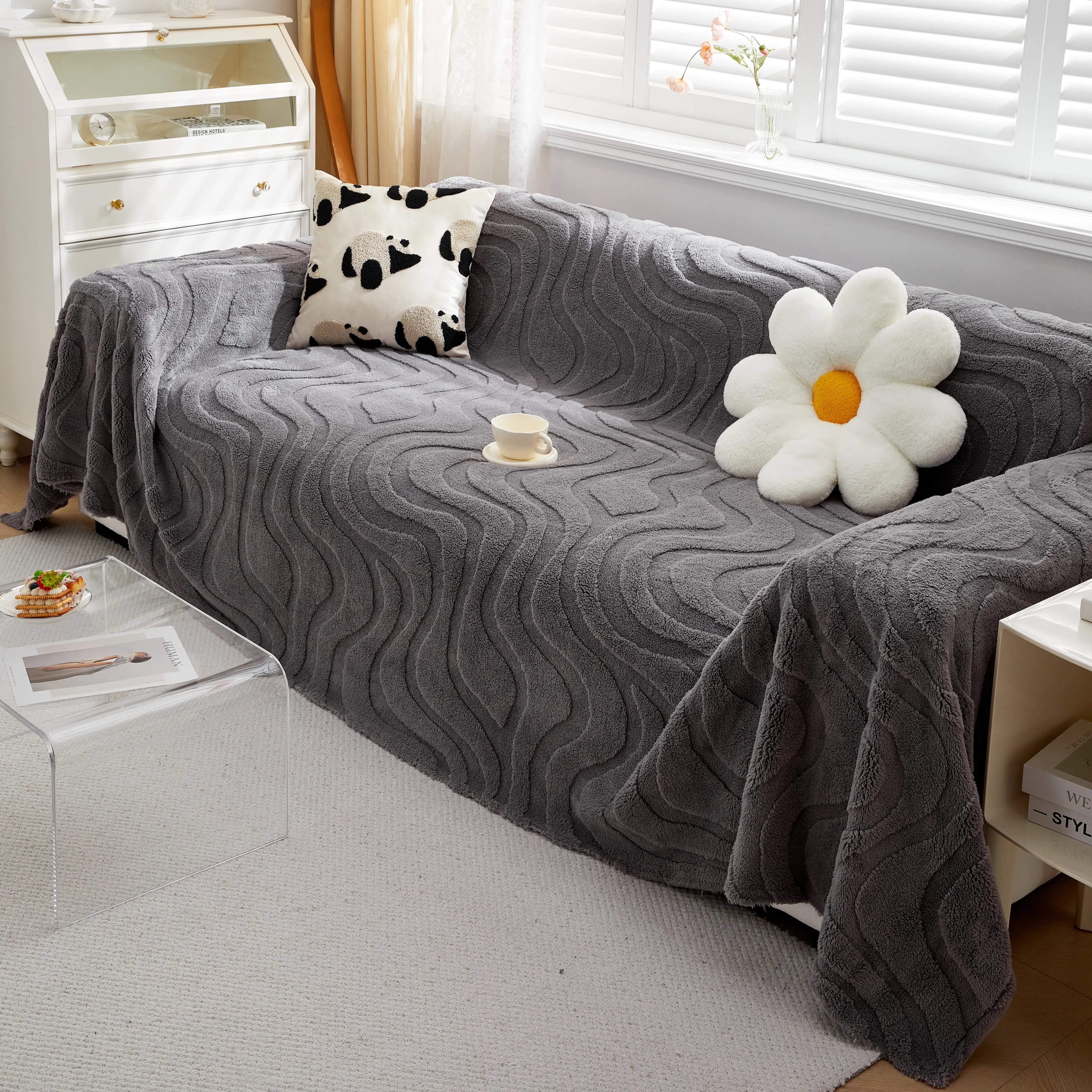 Thick Plush Jacquard Velvet Throw Blanket On Sofa, Sofa Slipcovers And Sectional Sofa Covers