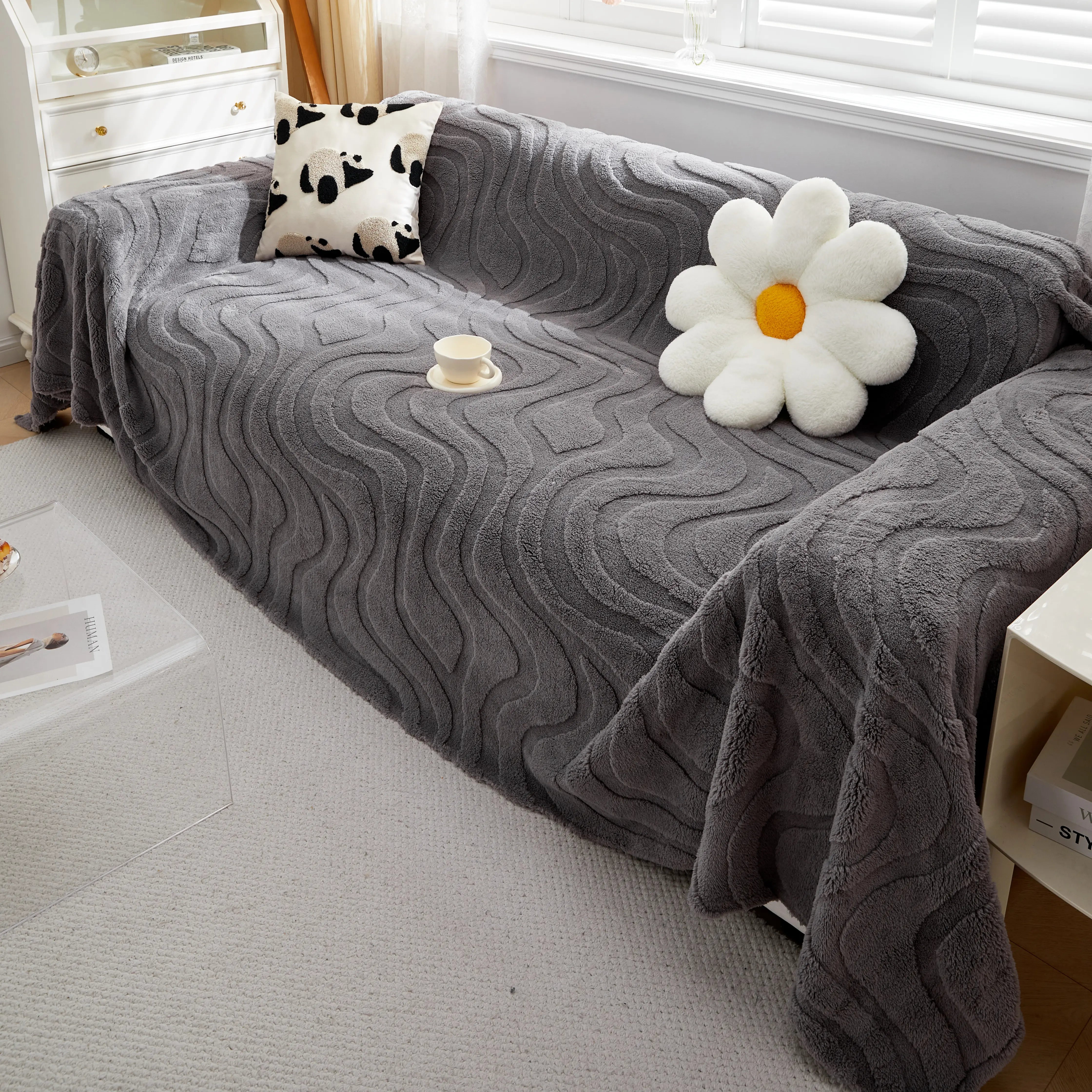 Thick Plush Jacquard Velvet Throw Blanket On Sofa, Sofa Slipcovers And Sectional Sofa Covers