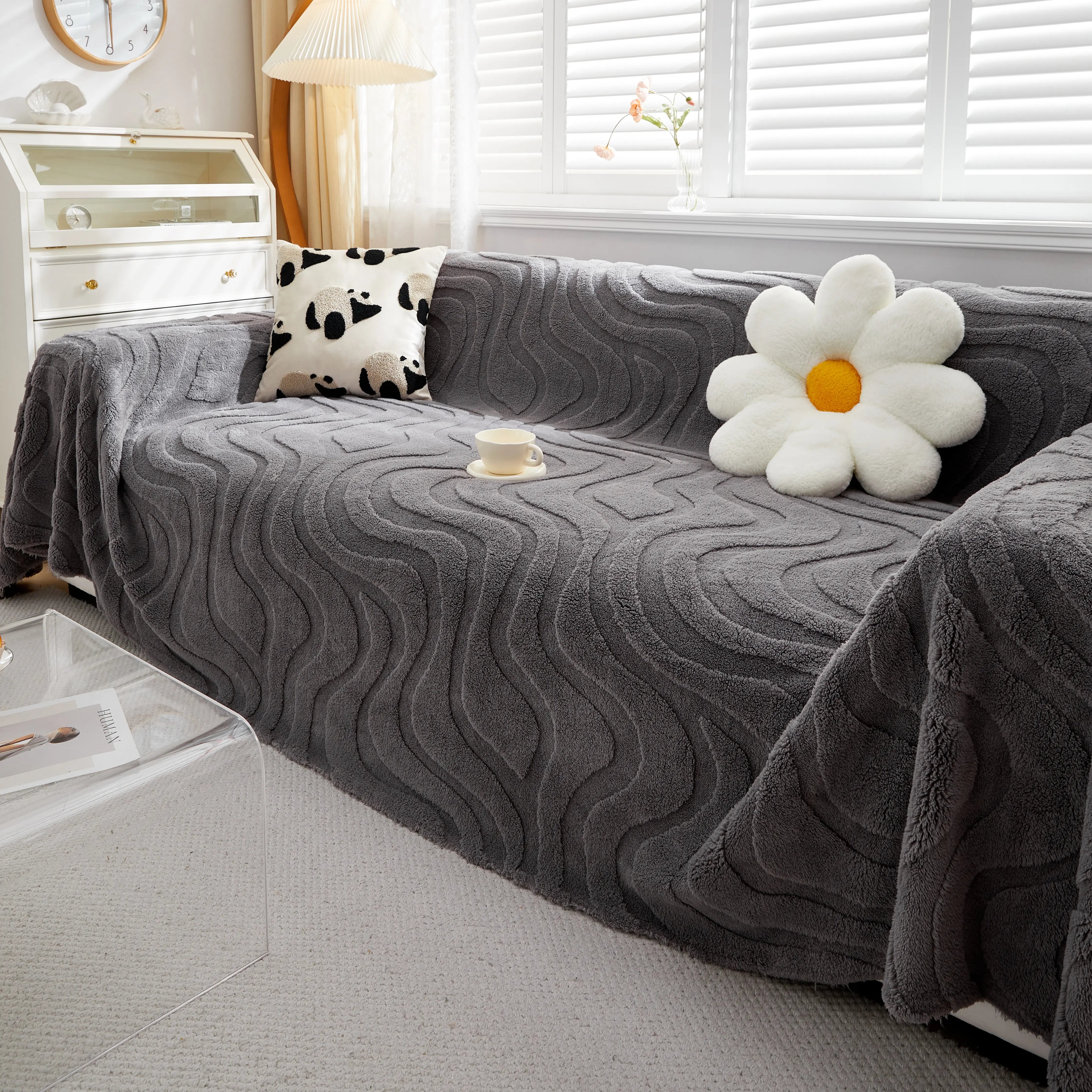 Thick Plush Jacquard Velvet Throw Blanket On Sofa, Sofa Slipcovers And Sectional Sofa Covers