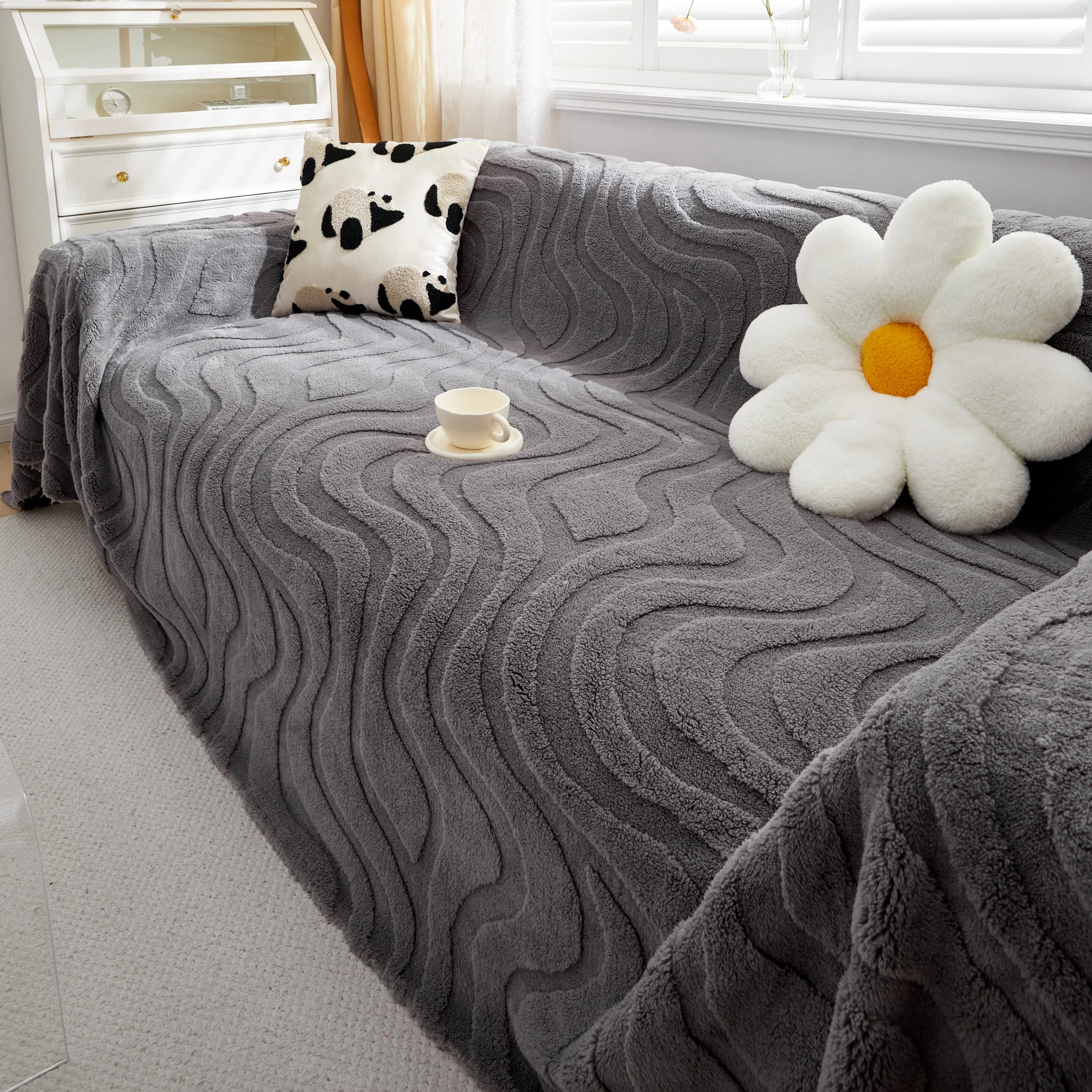Thick Plush Jacquard Velvet Throw Blanket On Sofa, Sofa Slipcovers And Sectional Sofa Covers