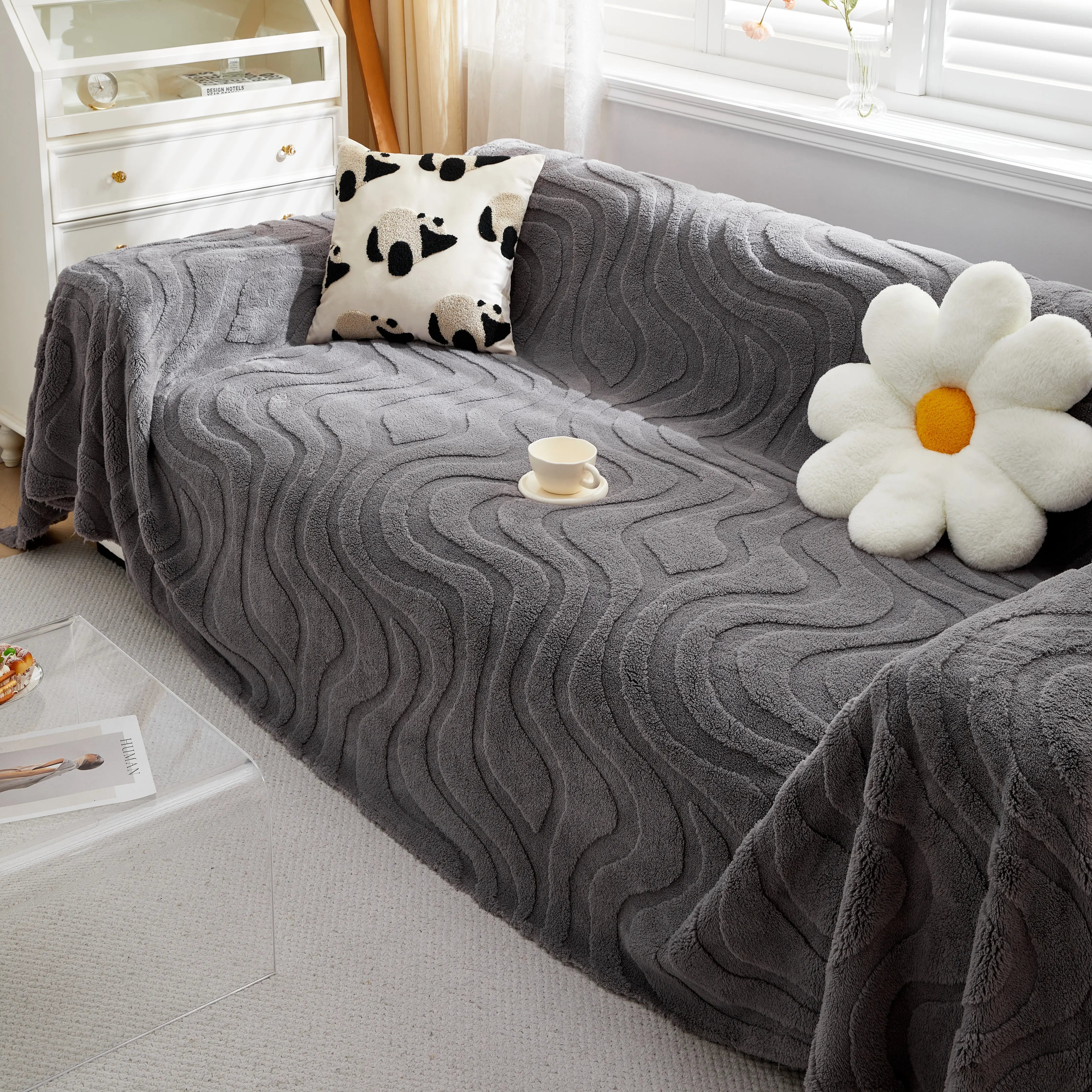 Thick Plush Jacquard Velvet Throw Blanket On Sofa, Sofa Slipcovers And Sectional Sofa Covers