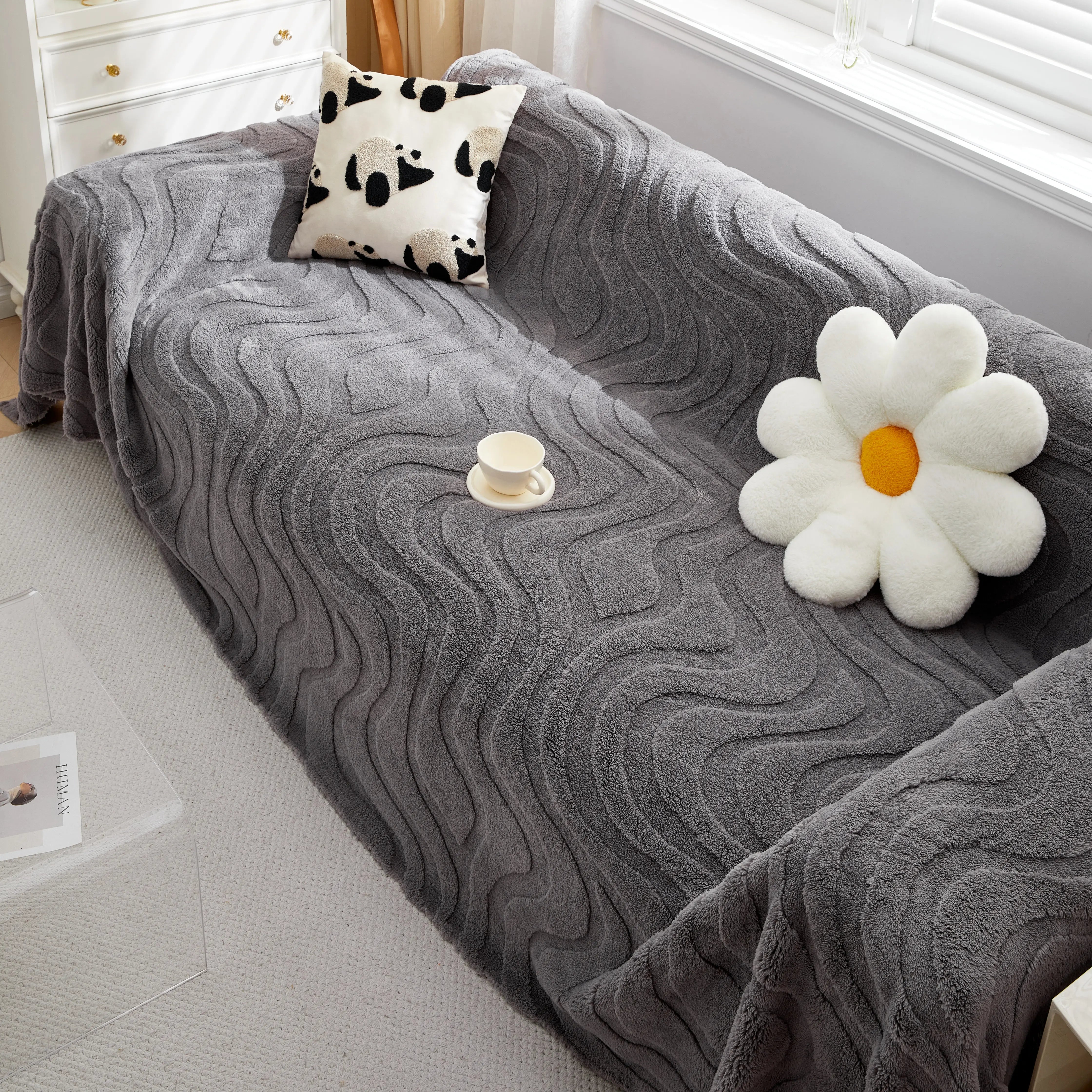 Thick Plush Jacquard Velvet Throw Blanket On Sofa, Sofa Slipcovers And Sectional Sofa Covers