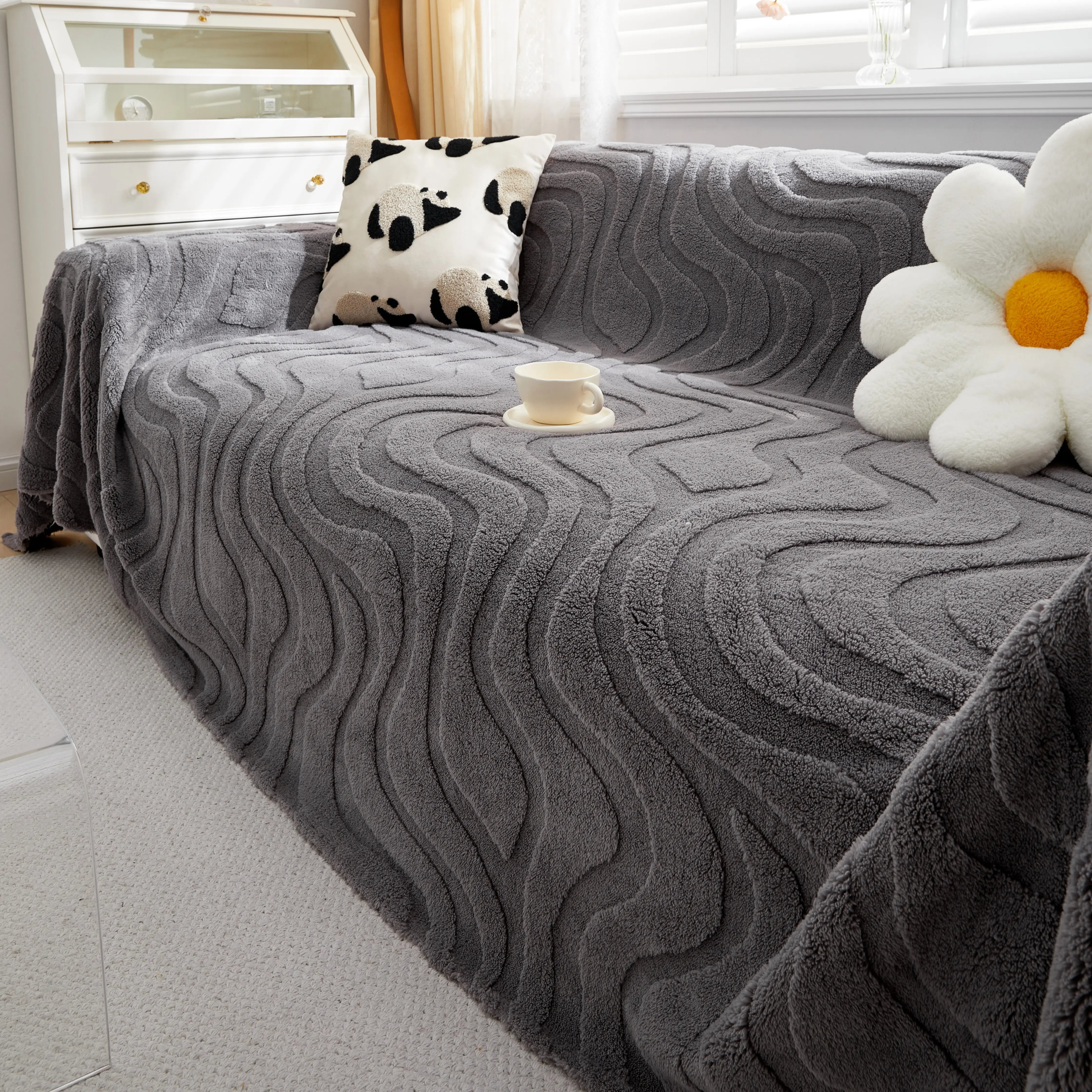 Thick Plush Jacquard Velvet Throw Blanket On Sofa, Sofa Slipcovers And Sectional Sofa Covers