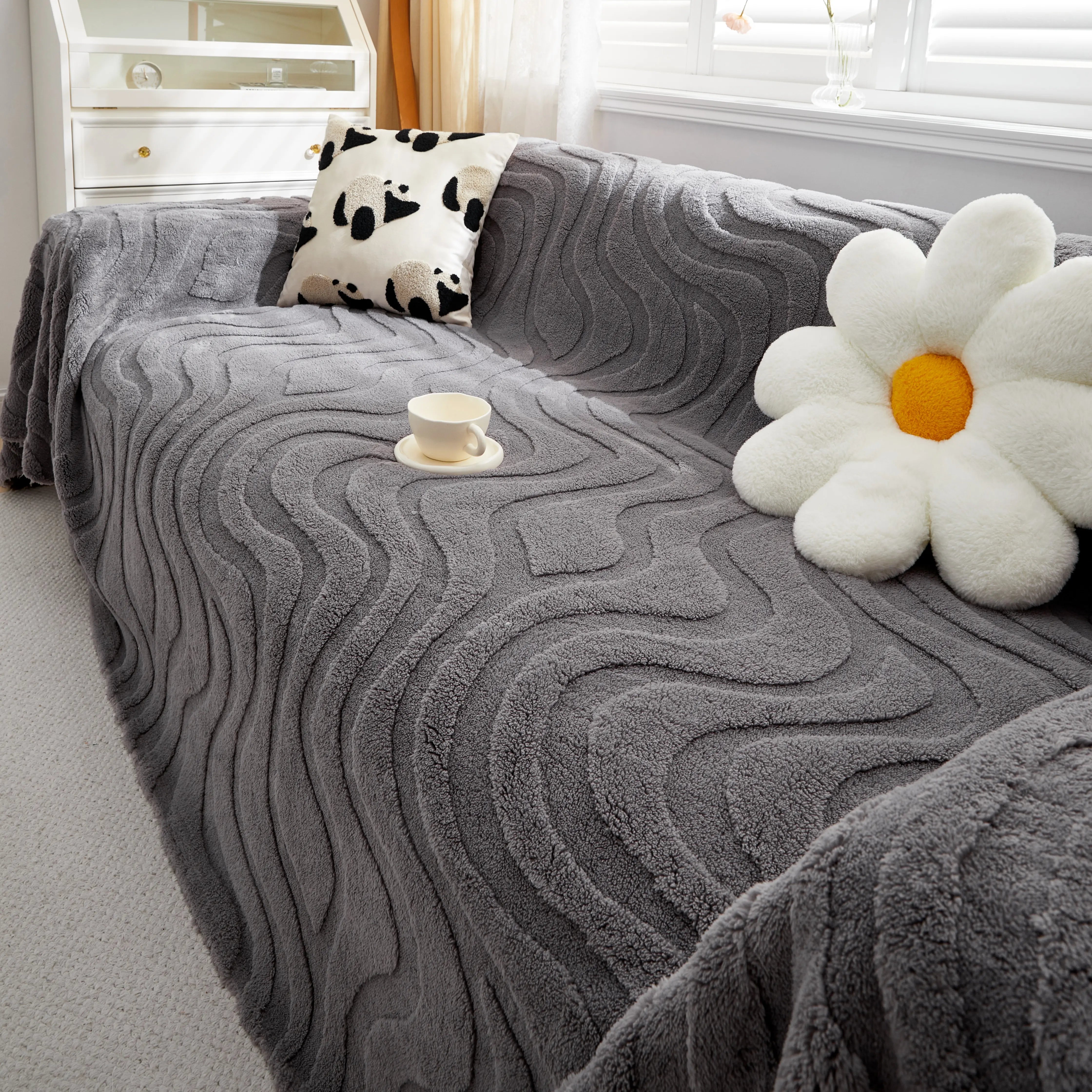 Thick Plush Jacquard Velvet Throw Blanket On Sofa, Sofa Slipcovers And Sectional Sofa Covers