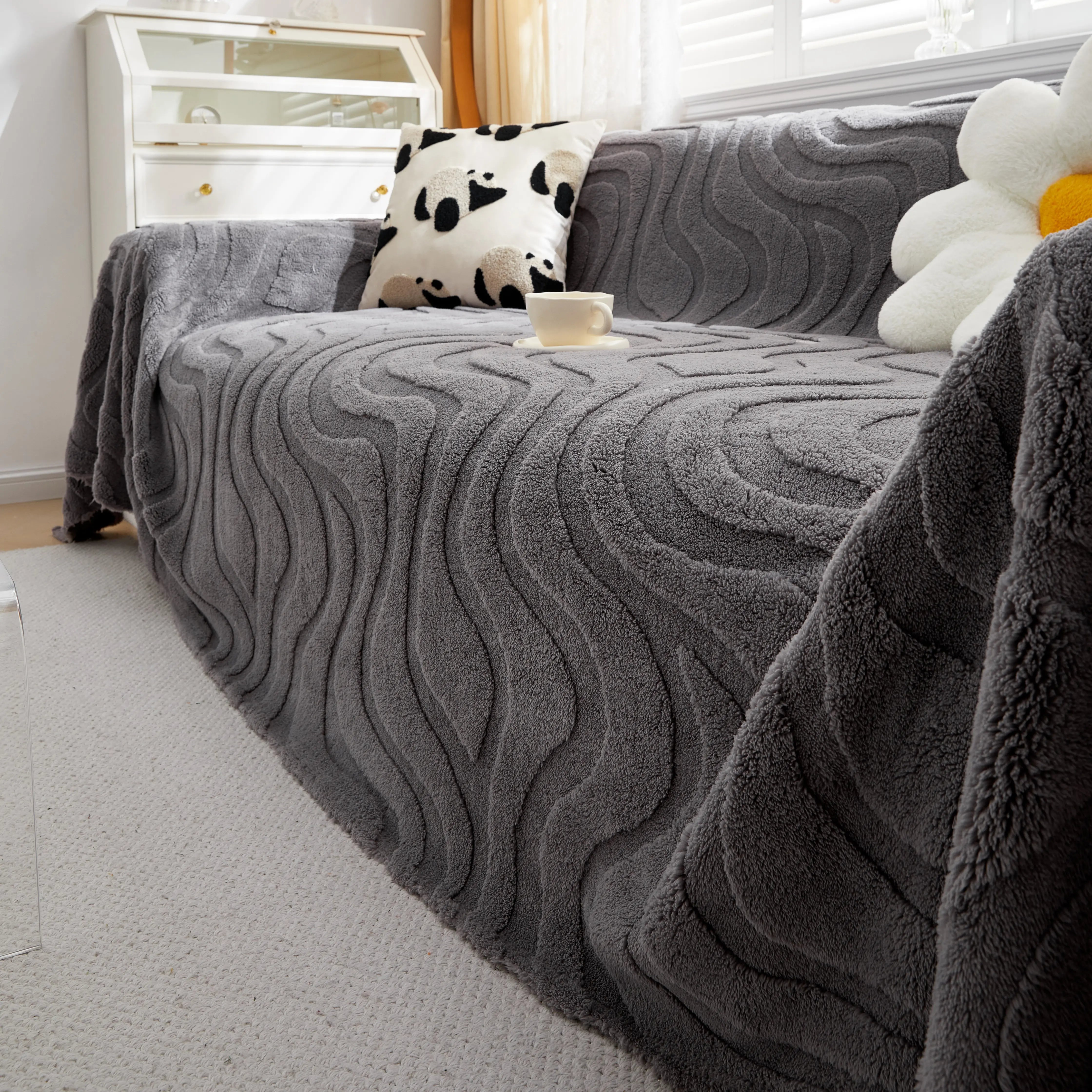 Thick Plush Jacquard Velvet Throw Blanket On Sofa, Sofa Slipcovers And Sectional Sofa Covers