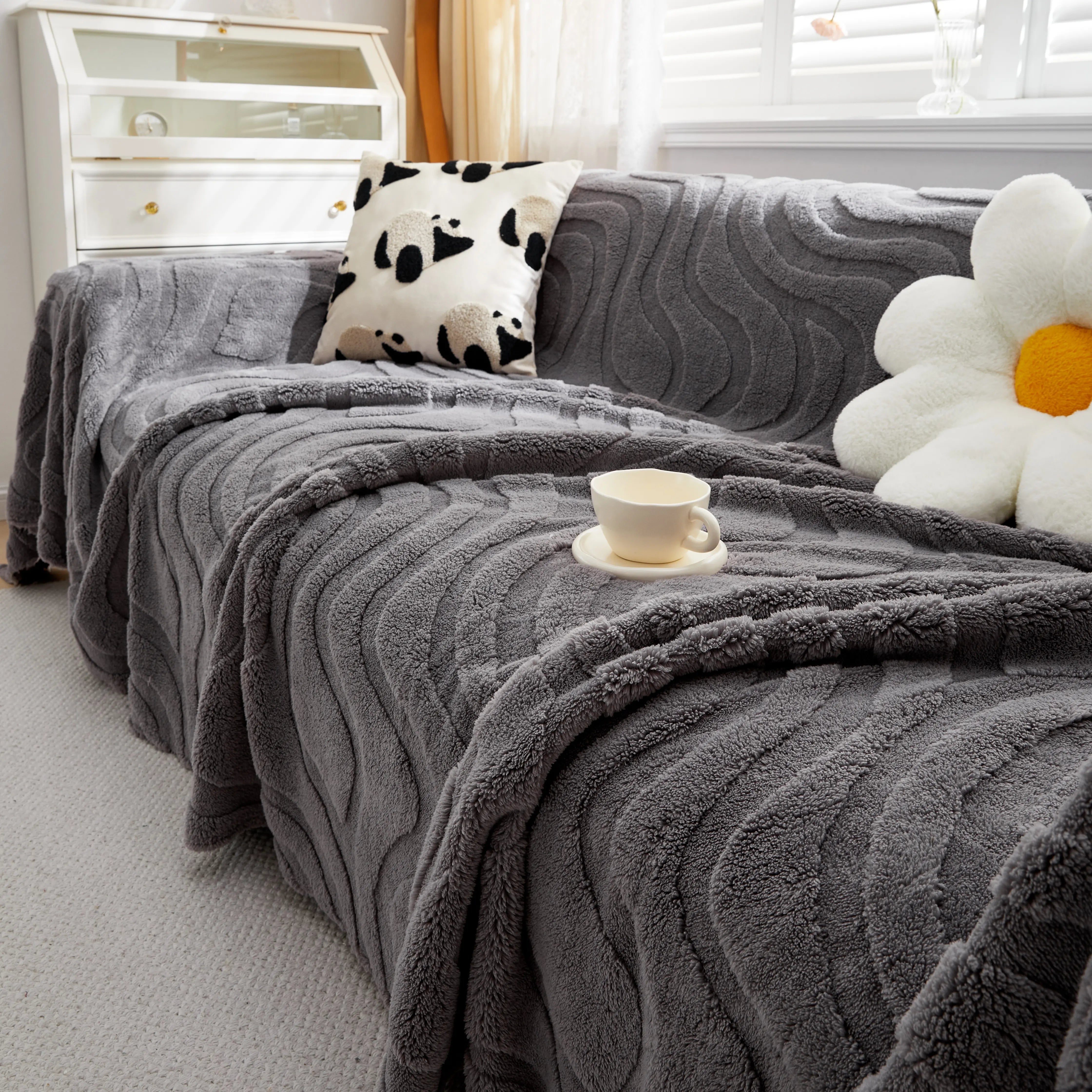 Thick Plush Jacquard Velvet Throw Blanket On Sofa, Sofa Slipcovers And Sectional Sofa Covers