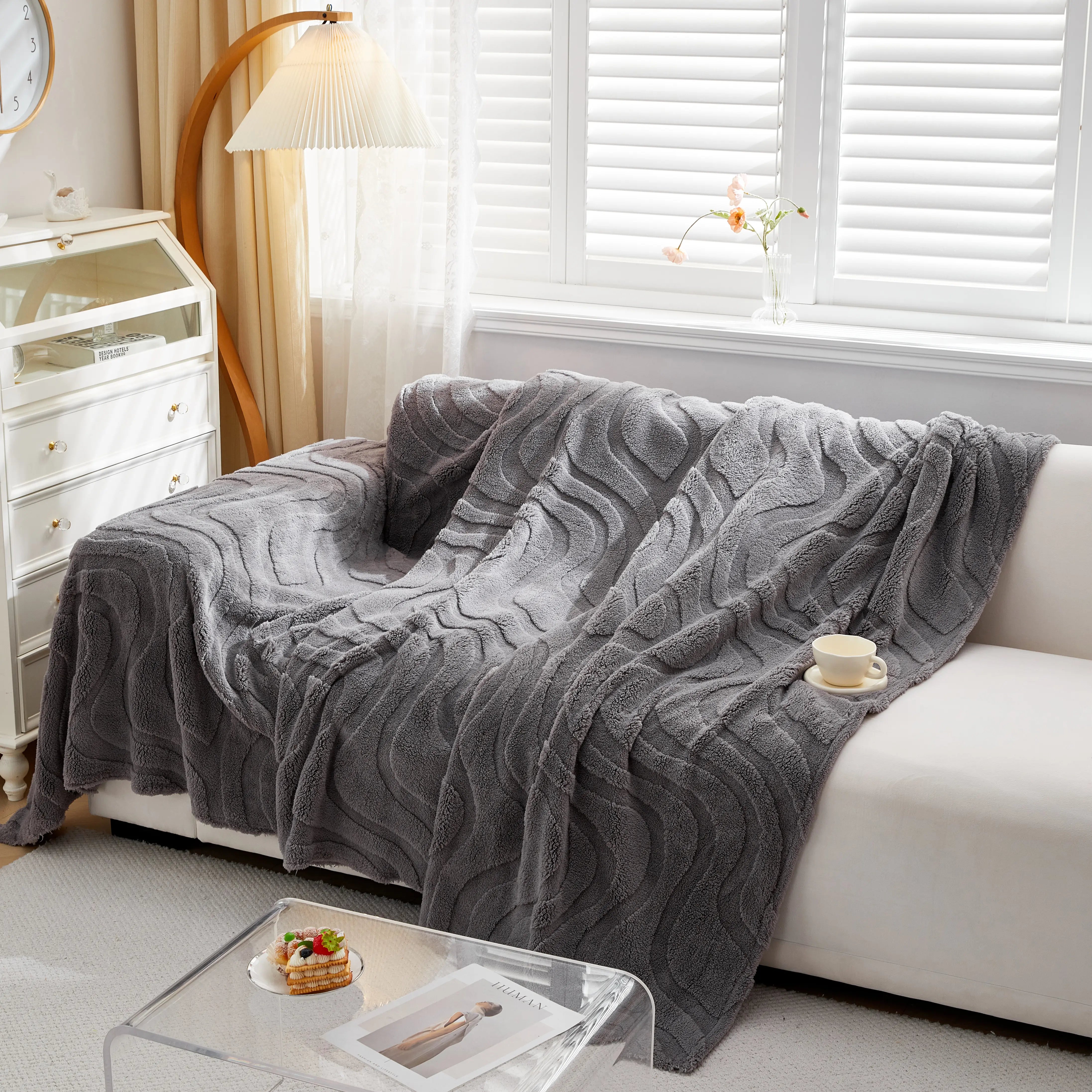 Thick Plush Jacquard Velvet Throw Blanket On Sofa, Sofa Slipcovers And Sectional Sofa Covers