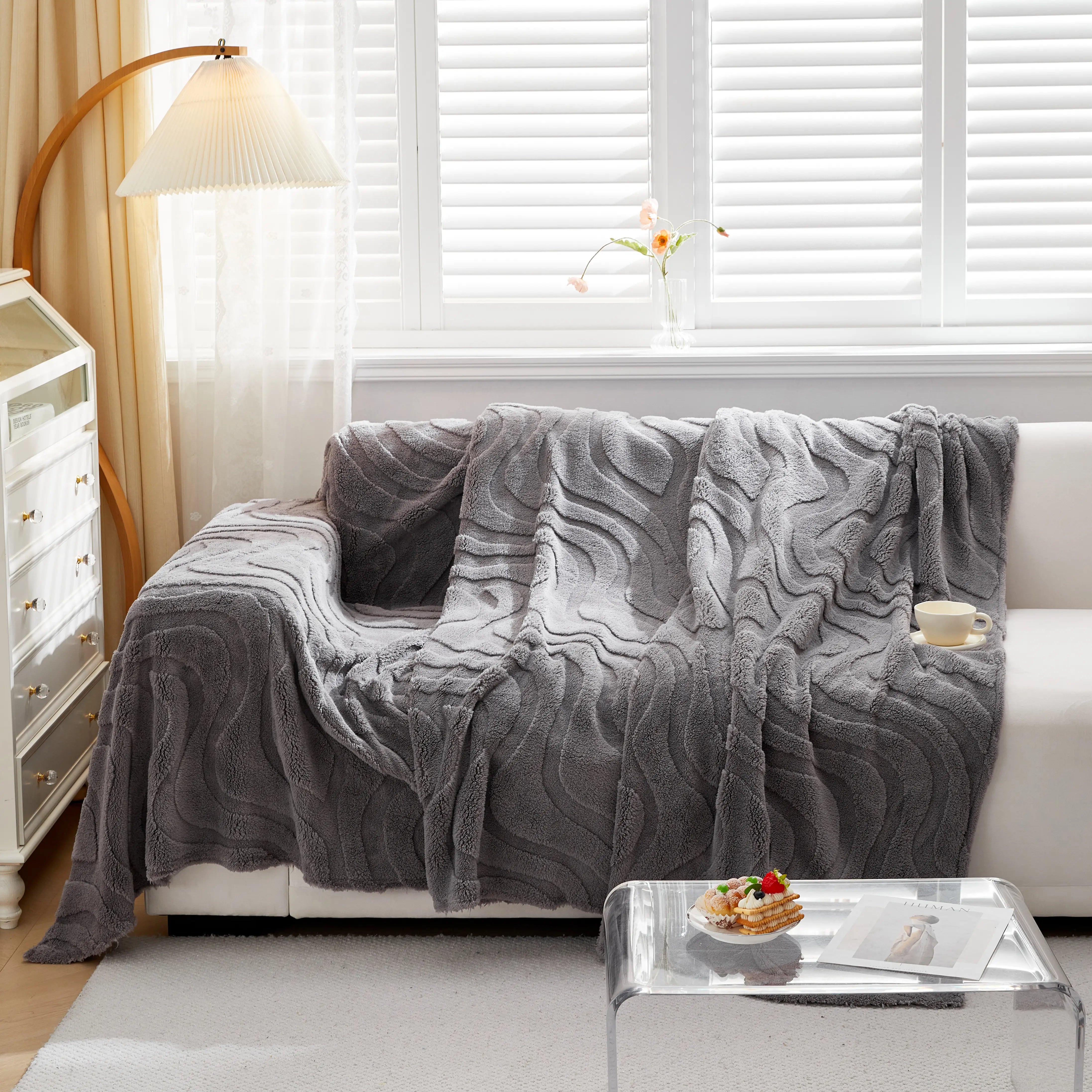 Thick Plush Jacquard Velvet Throw Blanket On Sofa, Sofa Slipcovers And Sectional Sofa Covers