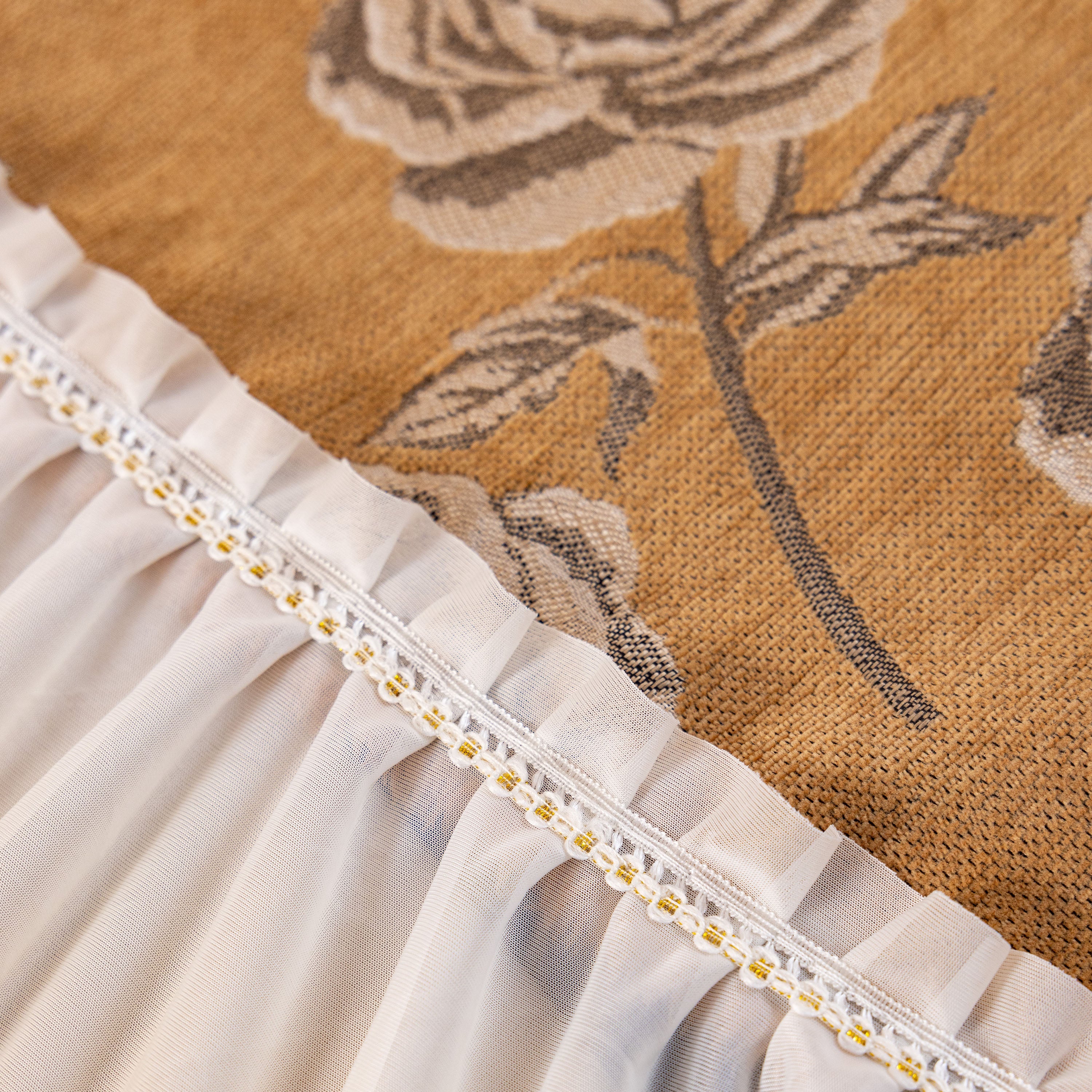 French Country Floral Sofa Cover With Ruffled Skirt, Farmhouse Decor For Living Room