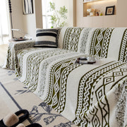 Bohemian Tufted Sofa Cover, Plush Fleece Throw Blanket With 3d Woven Aztec Stripes