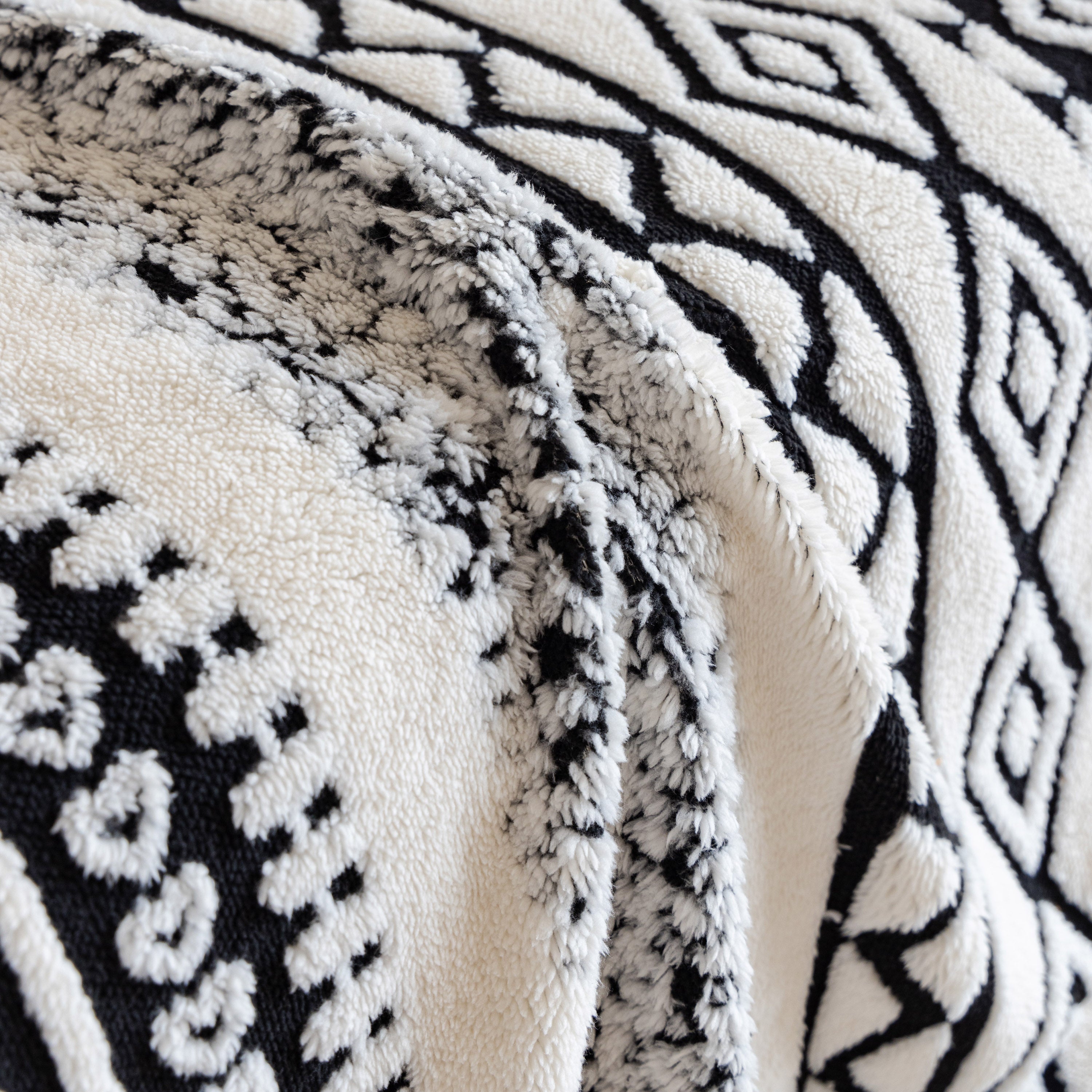 Bohemian Tufted Sofa Cover, Plush Fleece Throw Blanket With 3d Woven Aztec Stripes