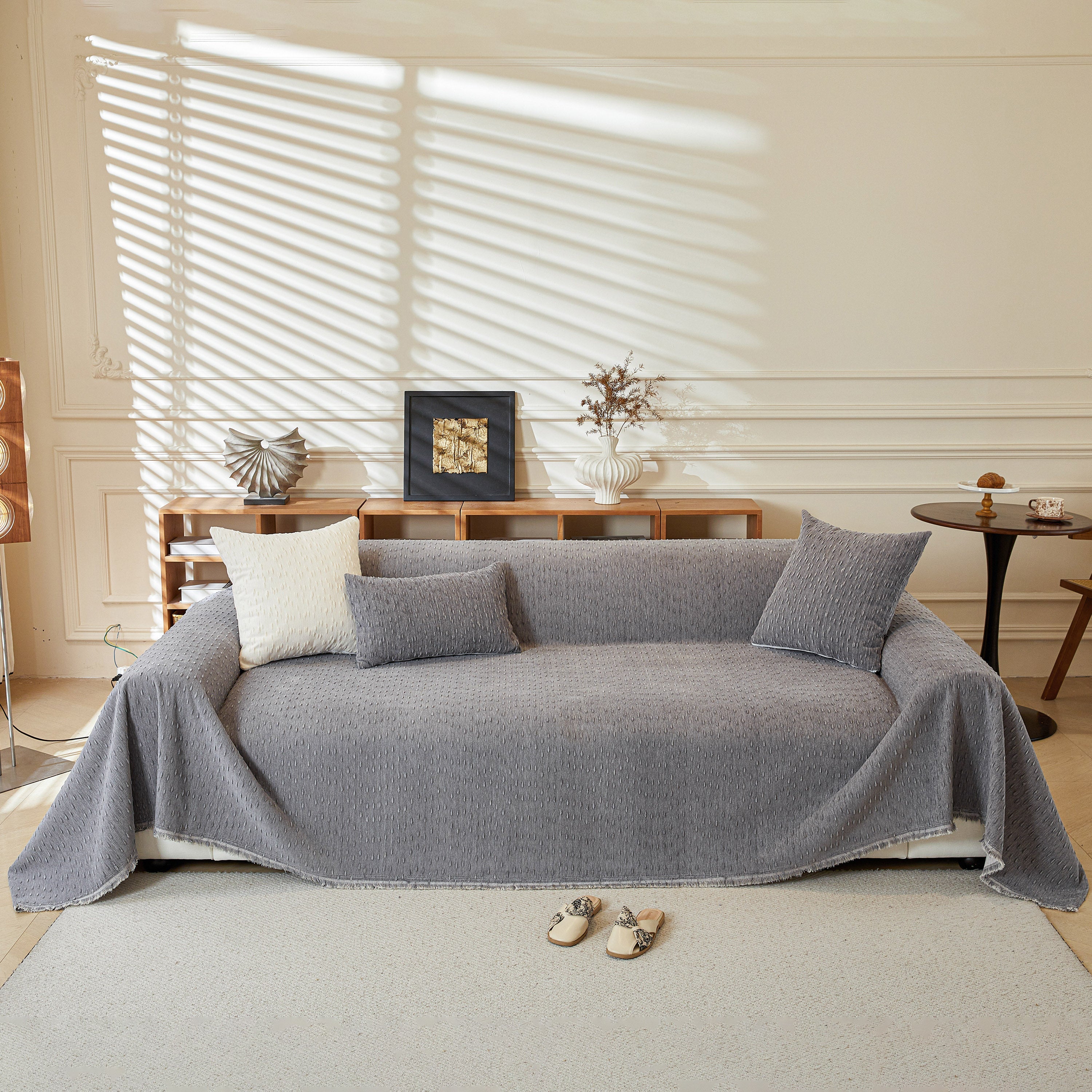 Textured Throw Blanket With 3d Dobby Weave, Minimalist Furniture Protector For Couch