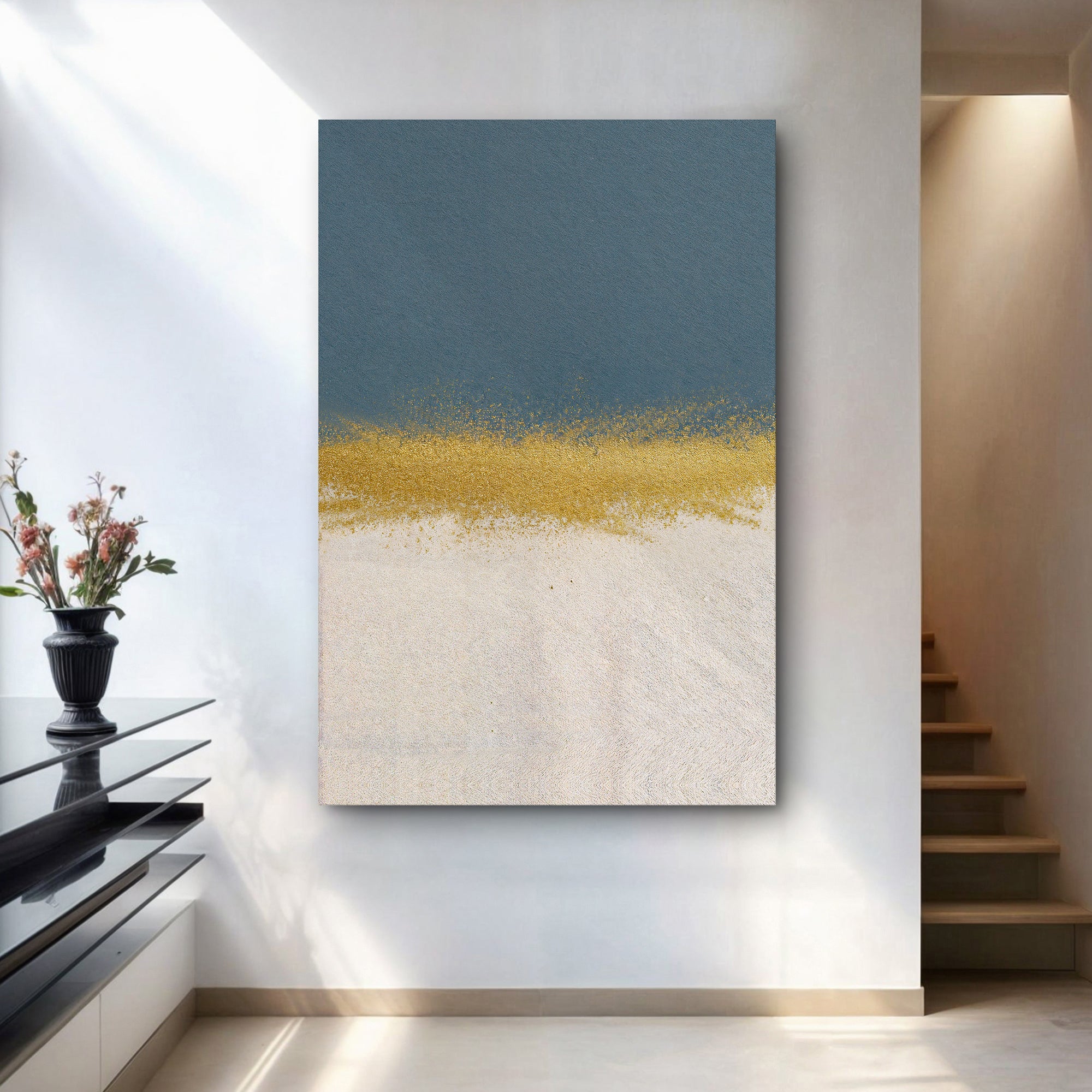 Minimalist Blue And Gold Wall Art