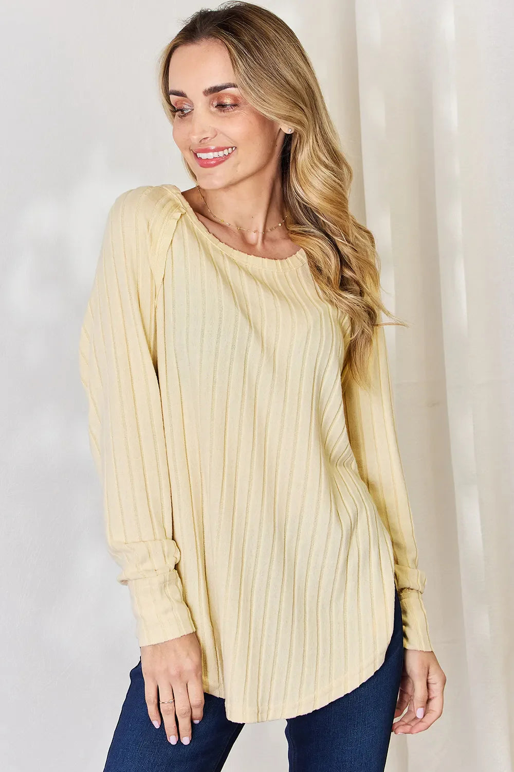 Basic Bae Full Size Ribbed Round Neck Slit Knit Top | Includes Plus Size