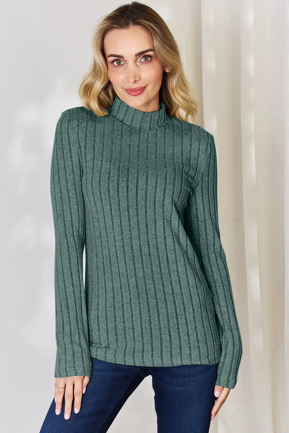 Basic Bae Full Size Ribbed Mock Neck Long Sleeve Knit Top | Includes Plus Size