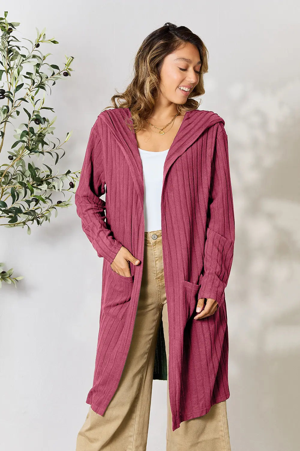 Basic Bae Full Size Hooded Sweater Cardigan | Includes Plus Size