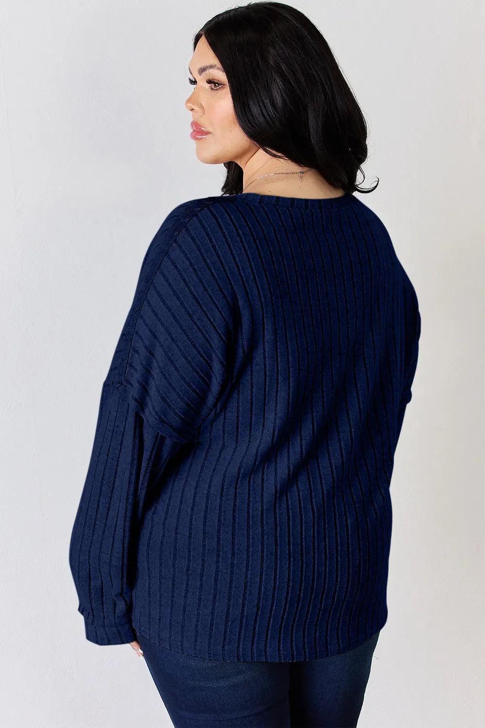Basic Bae Full Size Ribbed Half Button Long Sleeve T-shirt