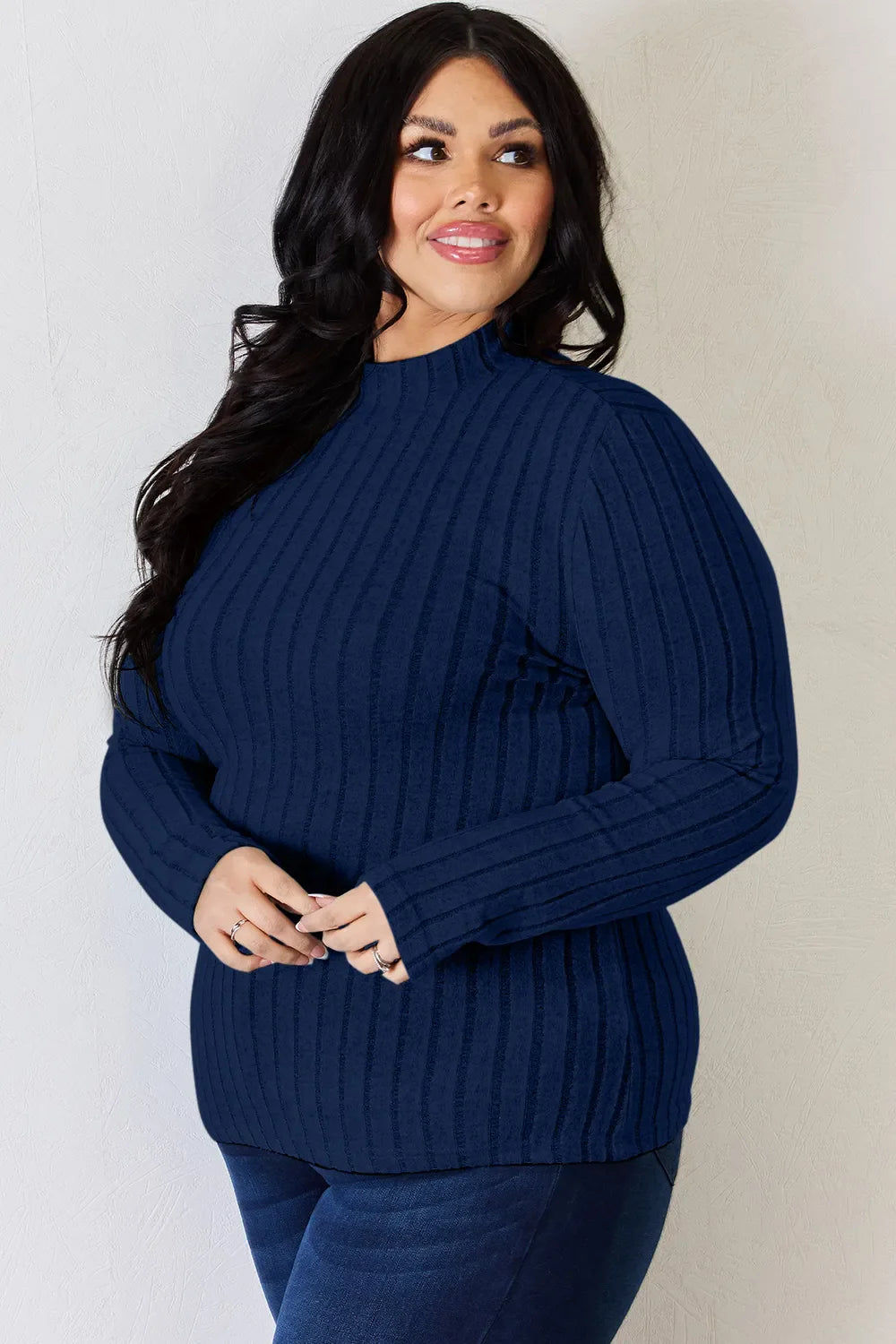 Basic Bae Full Size Ribbed Mock Neck Long Sleeve Knit Top | Includes Plus Size