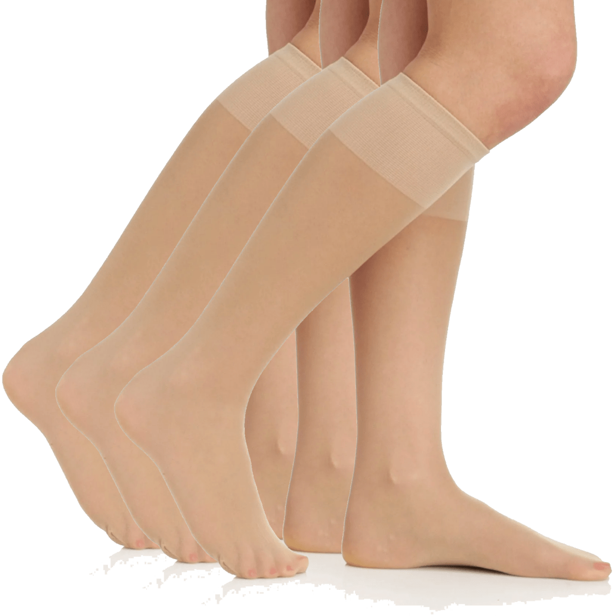 3 Pair Pack Sheer Support Knee High With Sandalfoot Toe