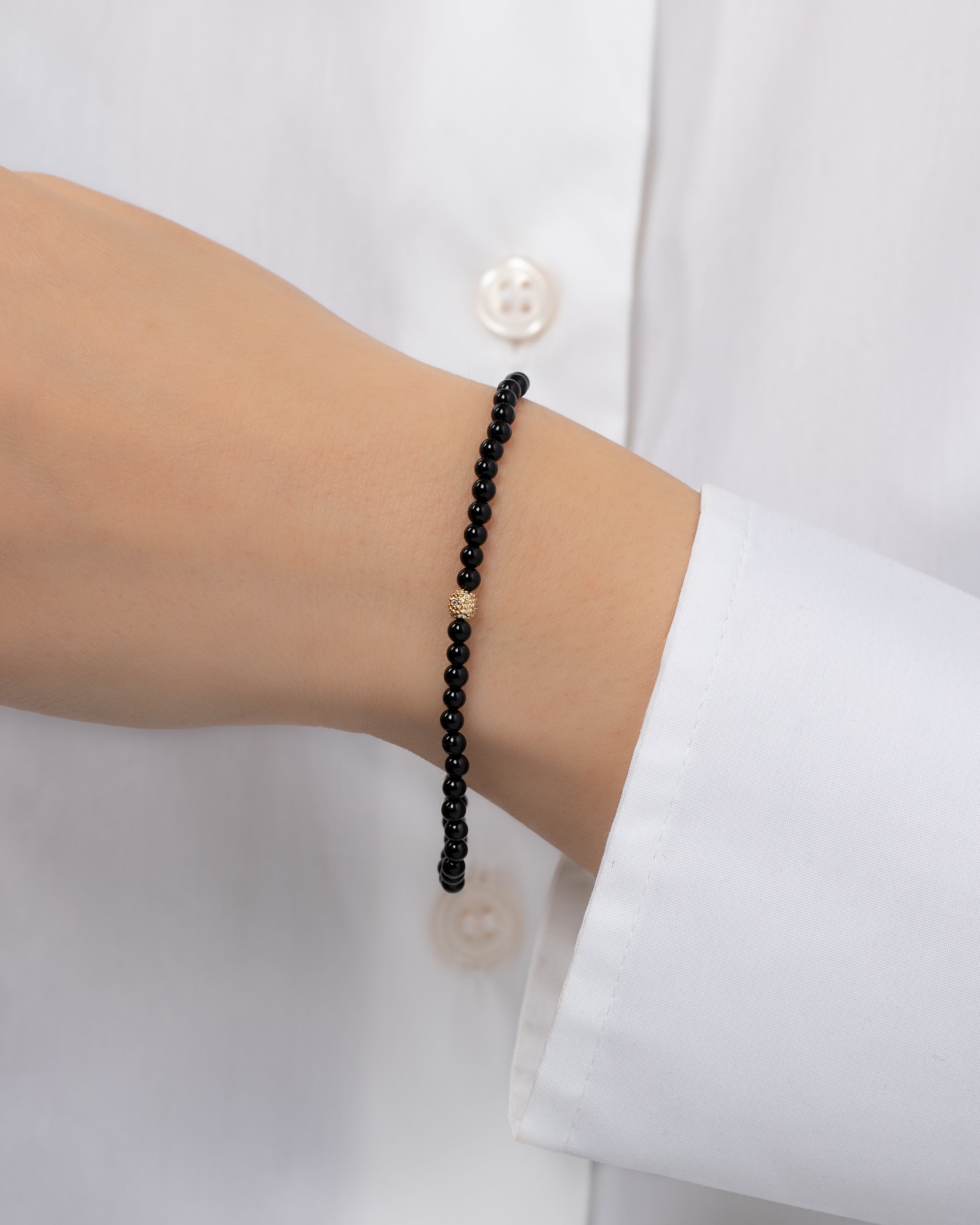 3mm Black Onyx Bead Bracelet with Diamond Bead