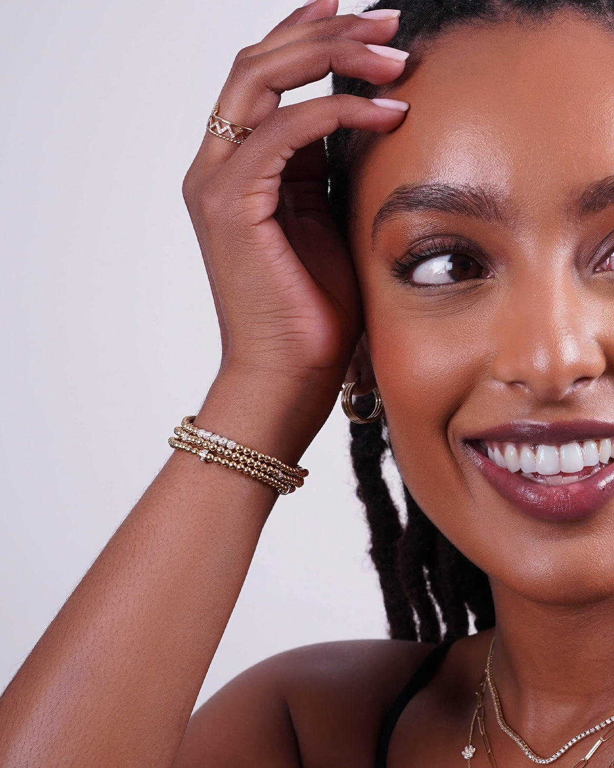 Zoe Lev 3mm Bead Bracelet with Multi Diamond Beads