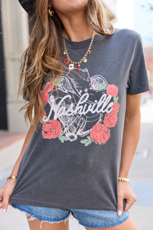 Nashville Vintage Rose Dark Grey Graphic Tee