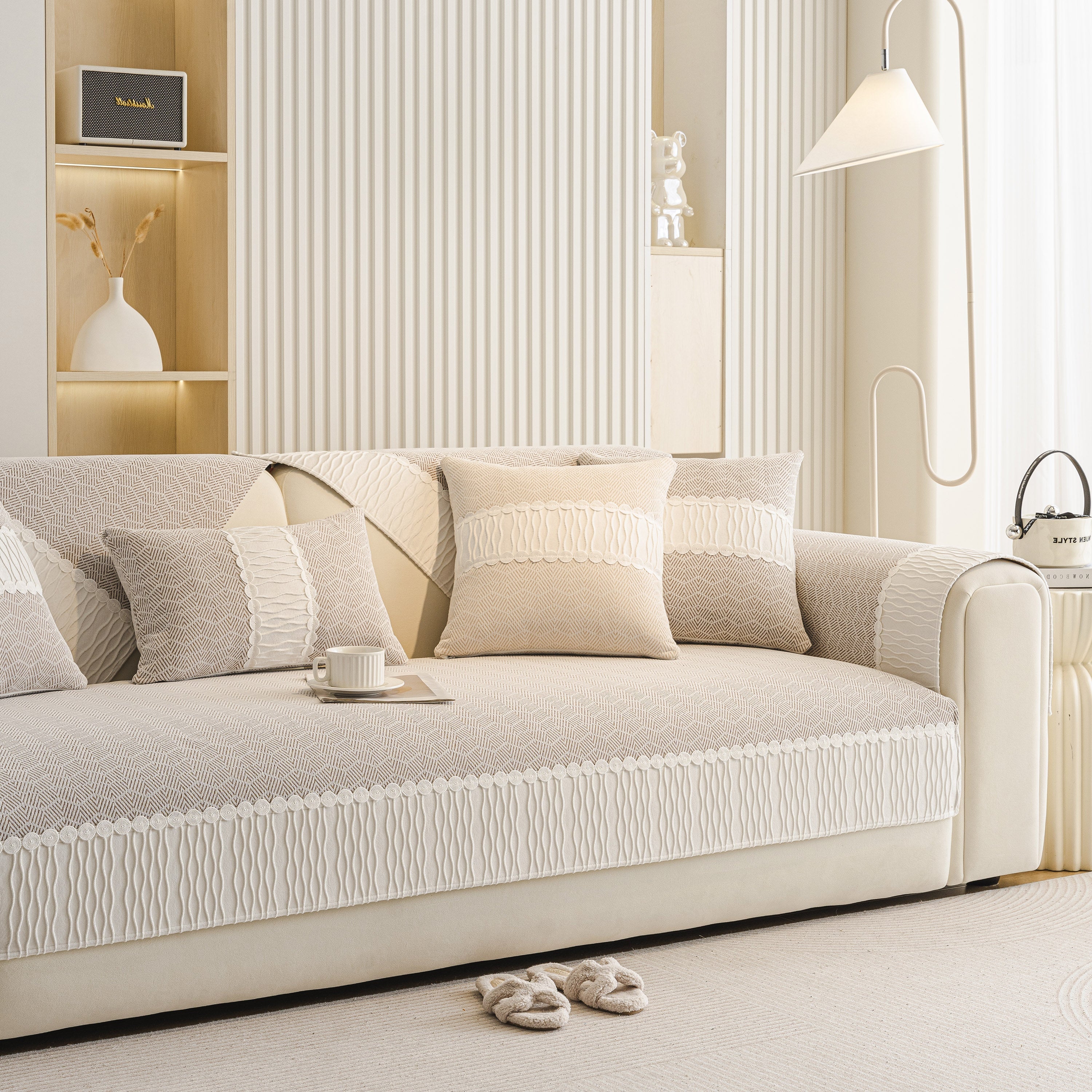 Herringbone Sofa Protector Cover, Non-slip Couch Cover For Seat, Back & Arms