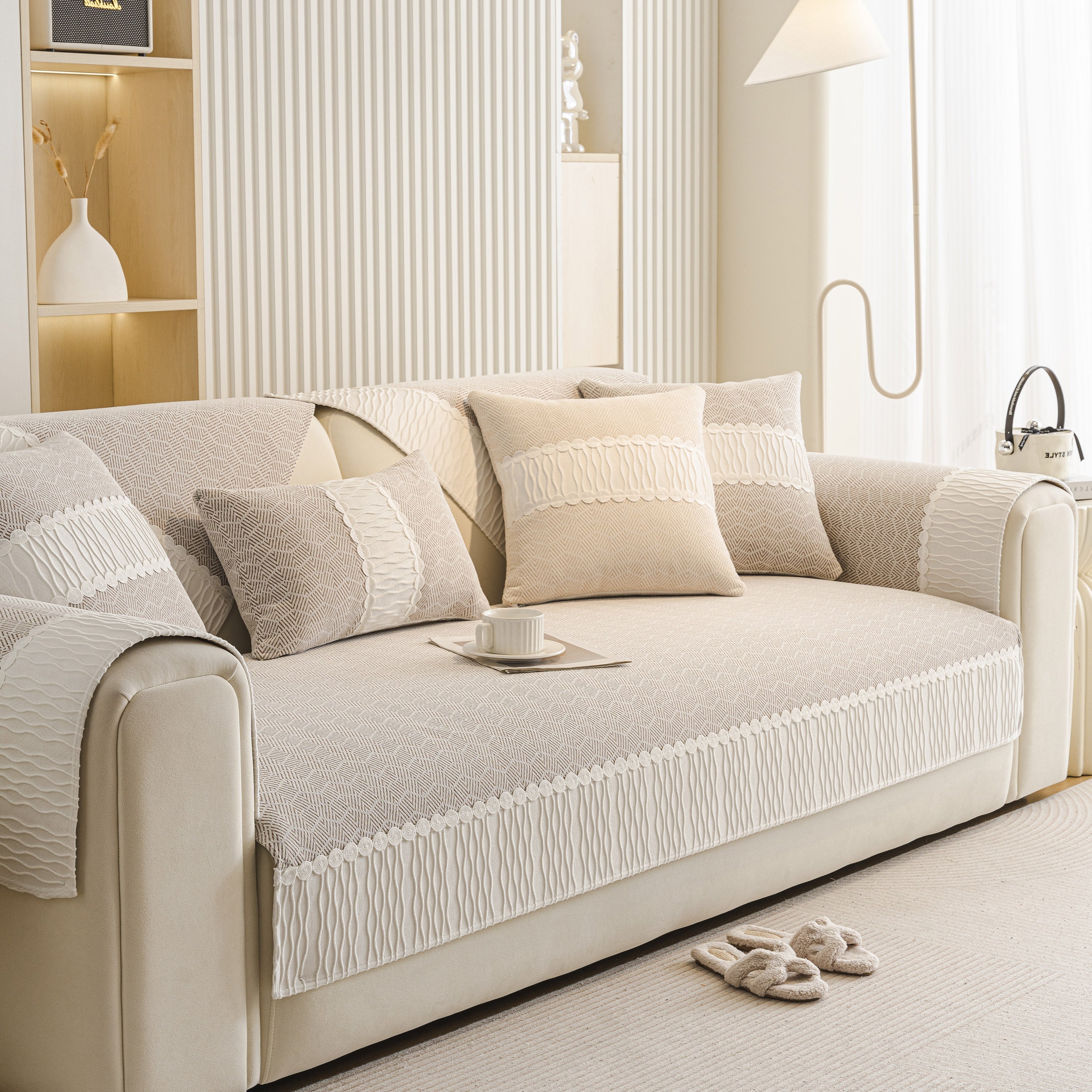 Herringbone Sofa Protector Cover, Non-slip Couch Cover For Seat, Back & Arms