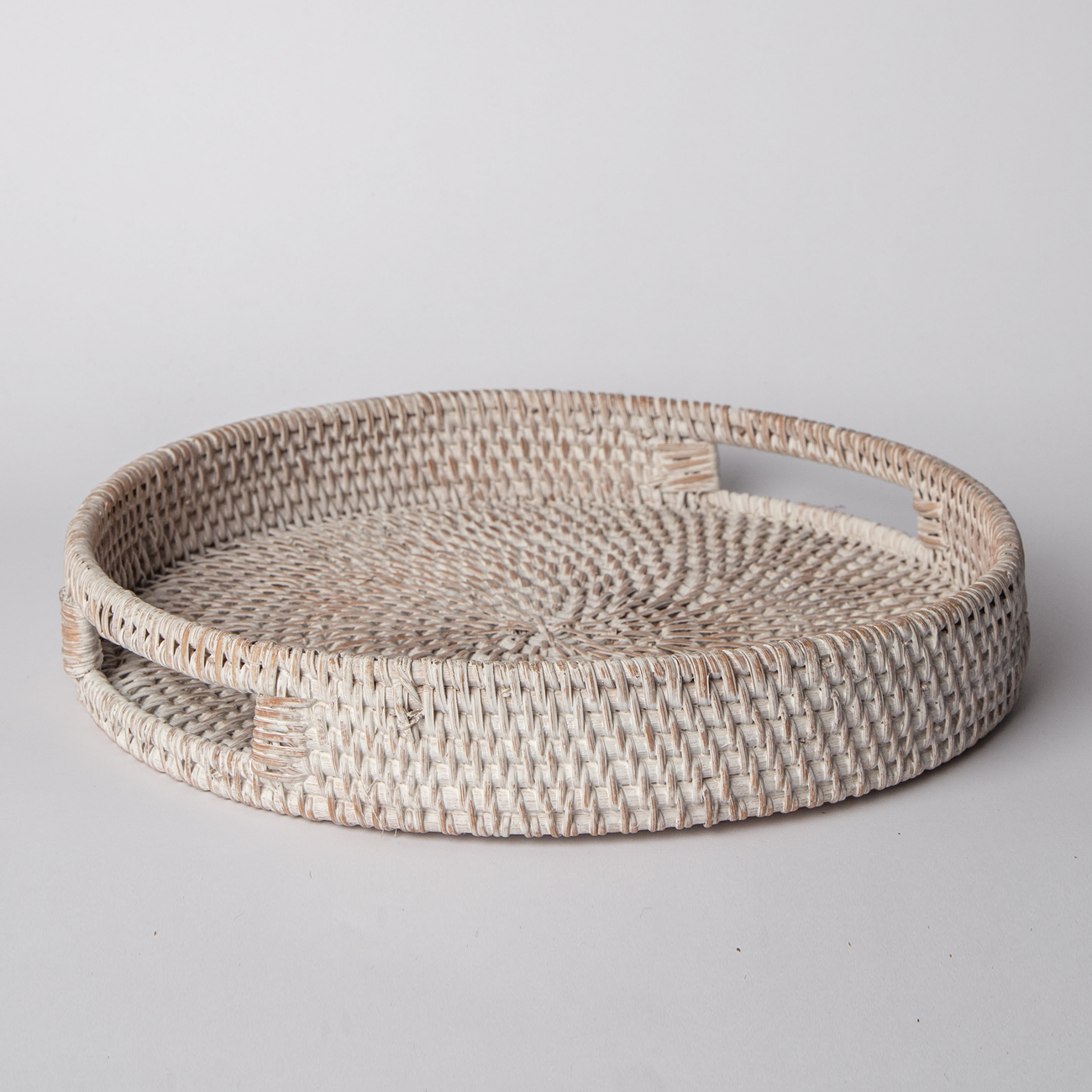 404 Round Rattan Tray — Decorative White Woven Tray For Coffee Table & Home