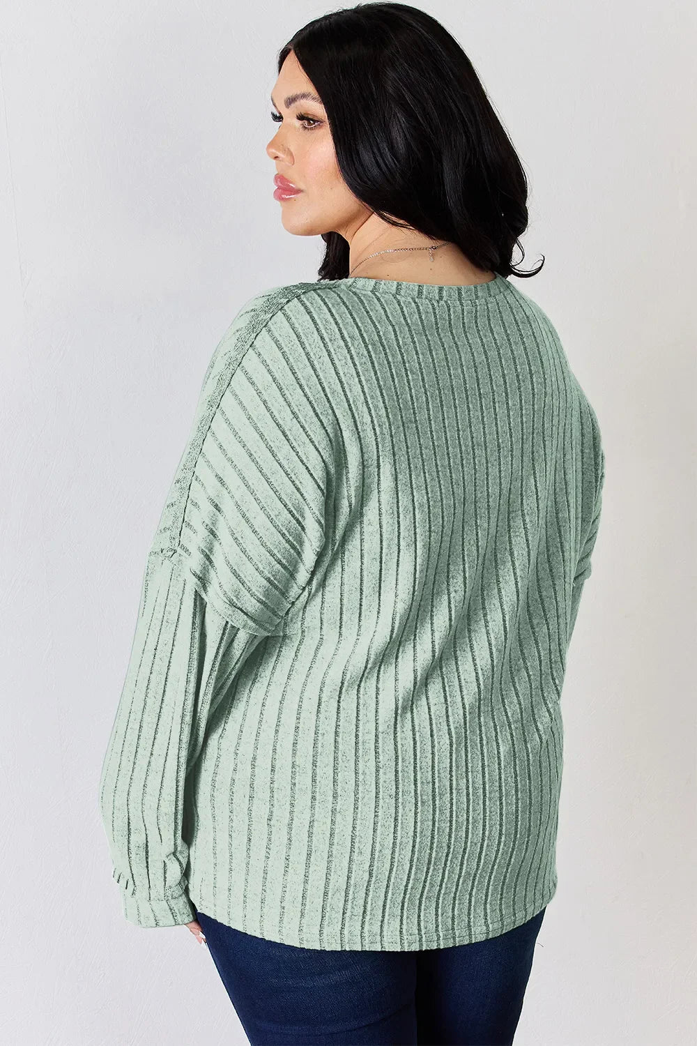 Basic Bae Full Size Ribbed Half Button Long Sleeve T-shirt