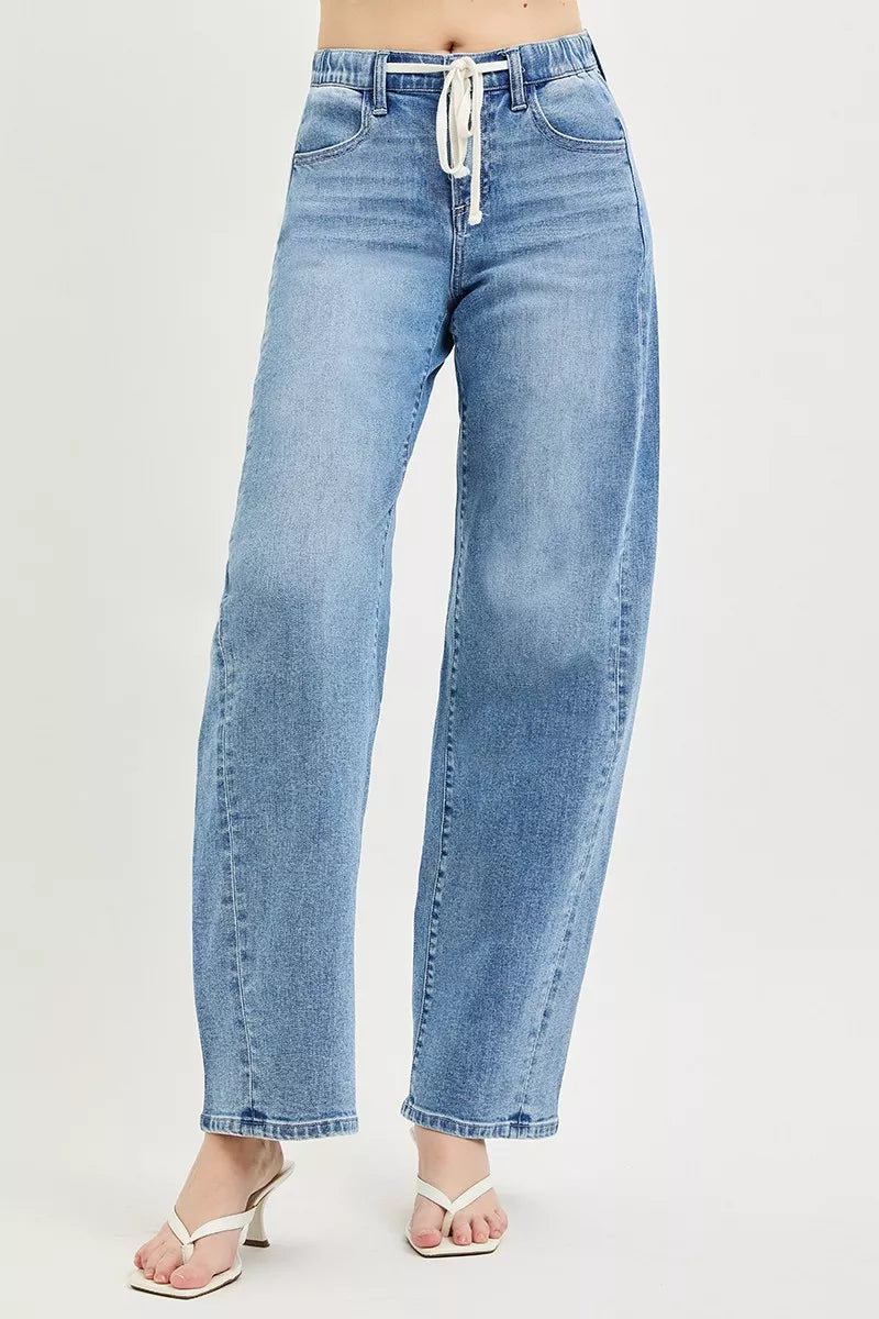 Risen Relaxed Fit Drawstring Waist Jeans