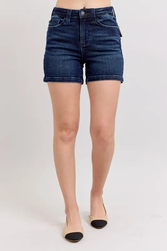 Judy Blue Full Size High Waist Back Flap Pocket Denim Shorts | Includes Plus Size