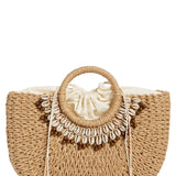 Nordstrom Shell & Bead Straw Top Handle Bag Brown