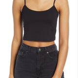 BP. Women's Black Knit Organic Cotton Crop Camisole Size Large