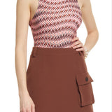 Open Edit High Crewneck Cutout Bodysuit In Pink Peony Wave Geometric Size X-Small