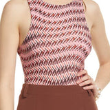 Open Edit High Crewneck Cutout Bodysuit In Pink Peony Wave Geometric Size X-Small