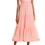 Chelsea28 Ruffle Midi Dress in Pink Falling Leaves , Size Medium