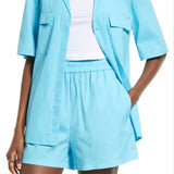 Medium Size Blue Open Edit Cotton Poplin Camp Shirt with Button-Up
