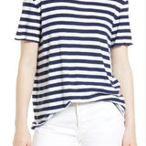 Caslon(R) Notch Back Cotton Blend T-Shirt In Navy White Charm Stripe At Nordstrom Size X-Small