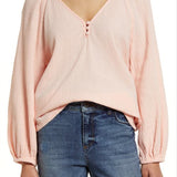 Small-Size Caslon Raglan Sleeve Seersucker Top in Pink Chintz