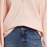 Small-Size Caslon Raglan Sleeve Seersucker Top in Pink Chintz