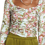 Medium Size Open Edit Ruched Blue-Green Ripple Crop Top