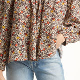 Treasure & Bond Shirred Off The Shoulder Top In Brown- Ivory Cally Floral Size Large