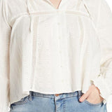 Treasure & Bond Shiffly Tie Neck Eyelet Top In Ivory Size 3X