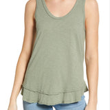 Caslon Tiered Hem Cotton Tank in Green Dune Size XS