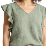 Green Dune Caslon V-Neck Ruffle Sleeve Top Size X-Small